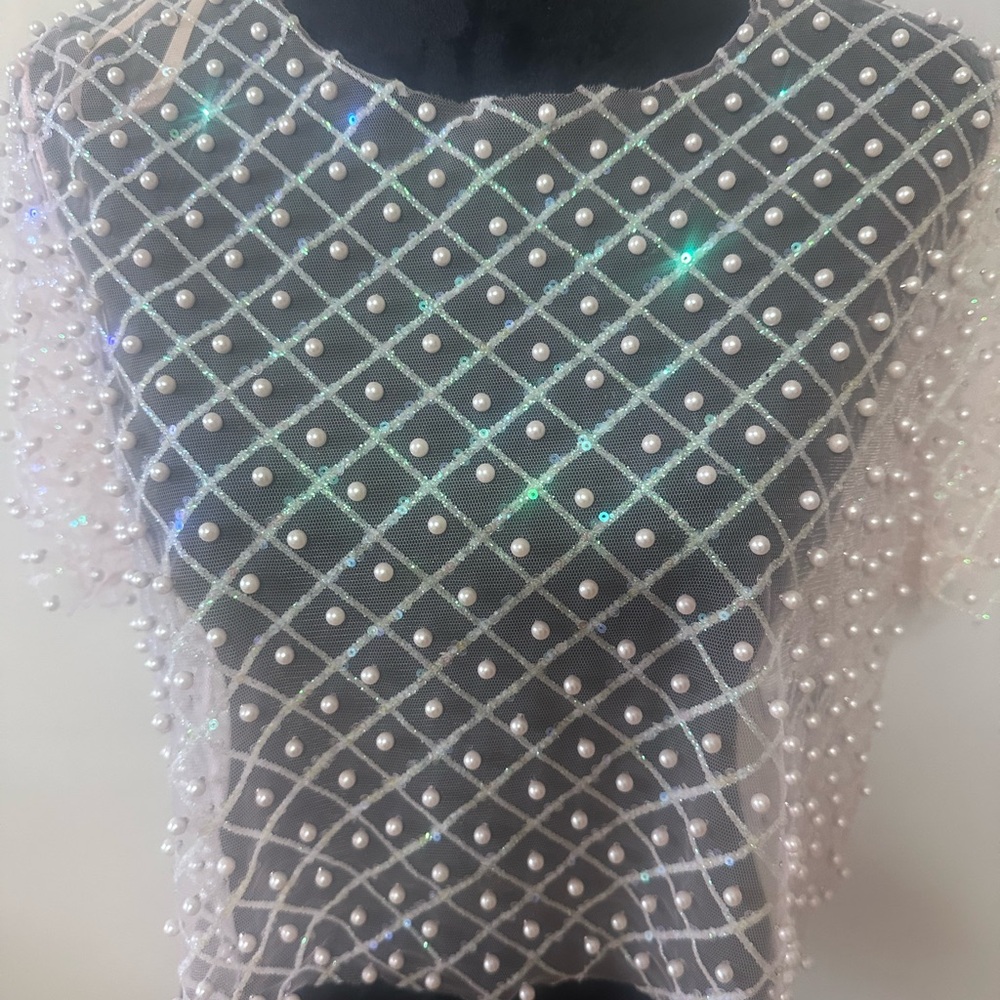 Love J Pearl Embellished Sheer Blouse